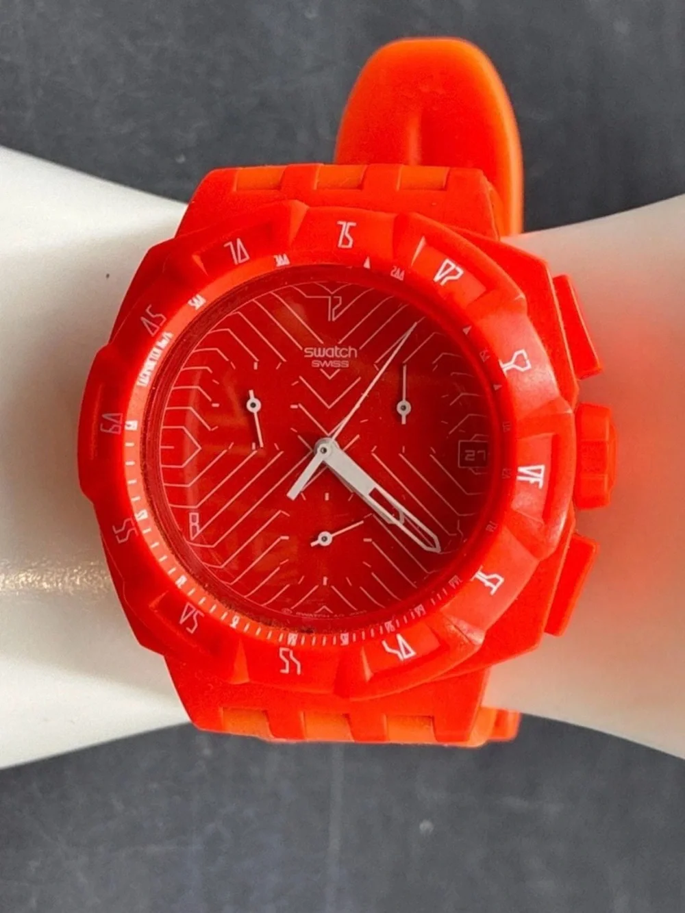Swatch Orange-Red Silicone Chronograph Watch